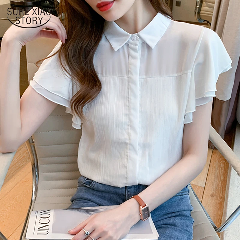 

New Short Sleeve Summer Women Shirts Casual Fashion Chiffon Blouse Women 2022 Buttons White Tops Female Clothing Blusas 20169