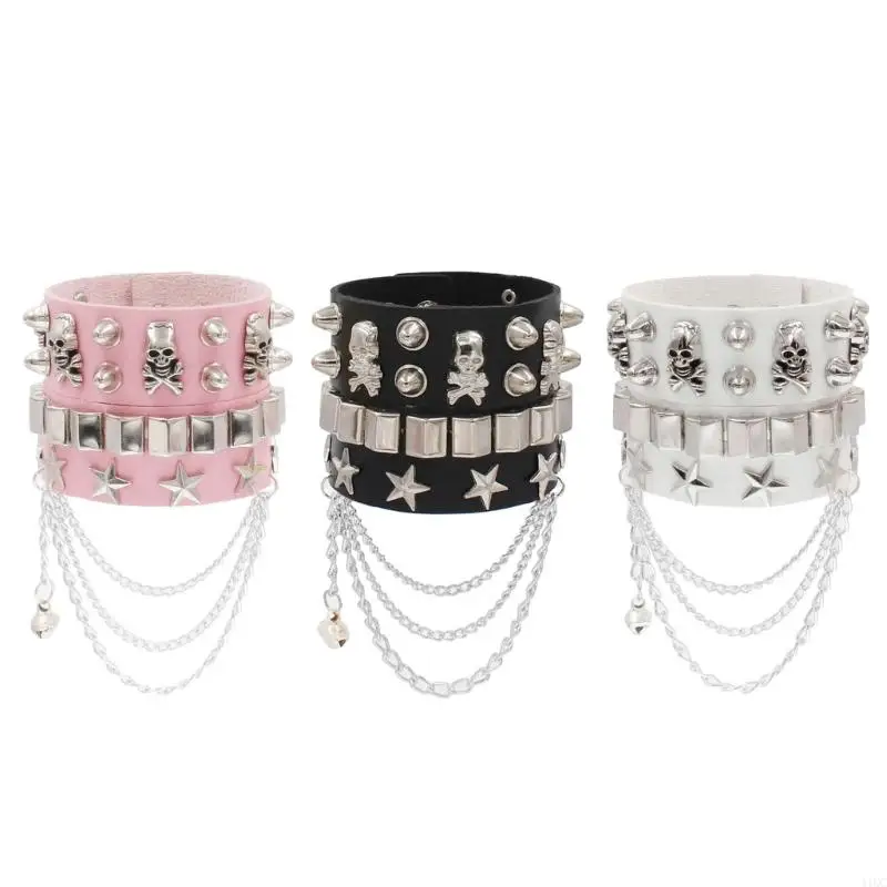 2025 Новый 2PEECE ROCK SKULL BRACETE SET модный панк -звездный уличный танец манжета Bangle