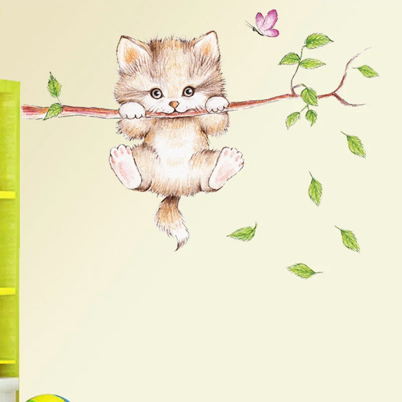 

Cartoon Wall Sticker Lovely Cat Butterfly Wall Stickers For Kids Room Animals Wall Decals Nursery Decor Mural Removable Sticker