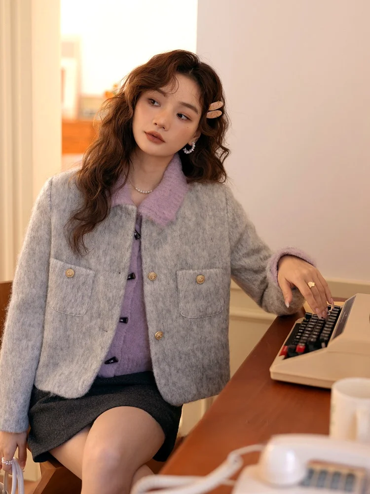 Личироза Личи Мясо Французский sle Серый Норковый Мех Короткое пальто Женское