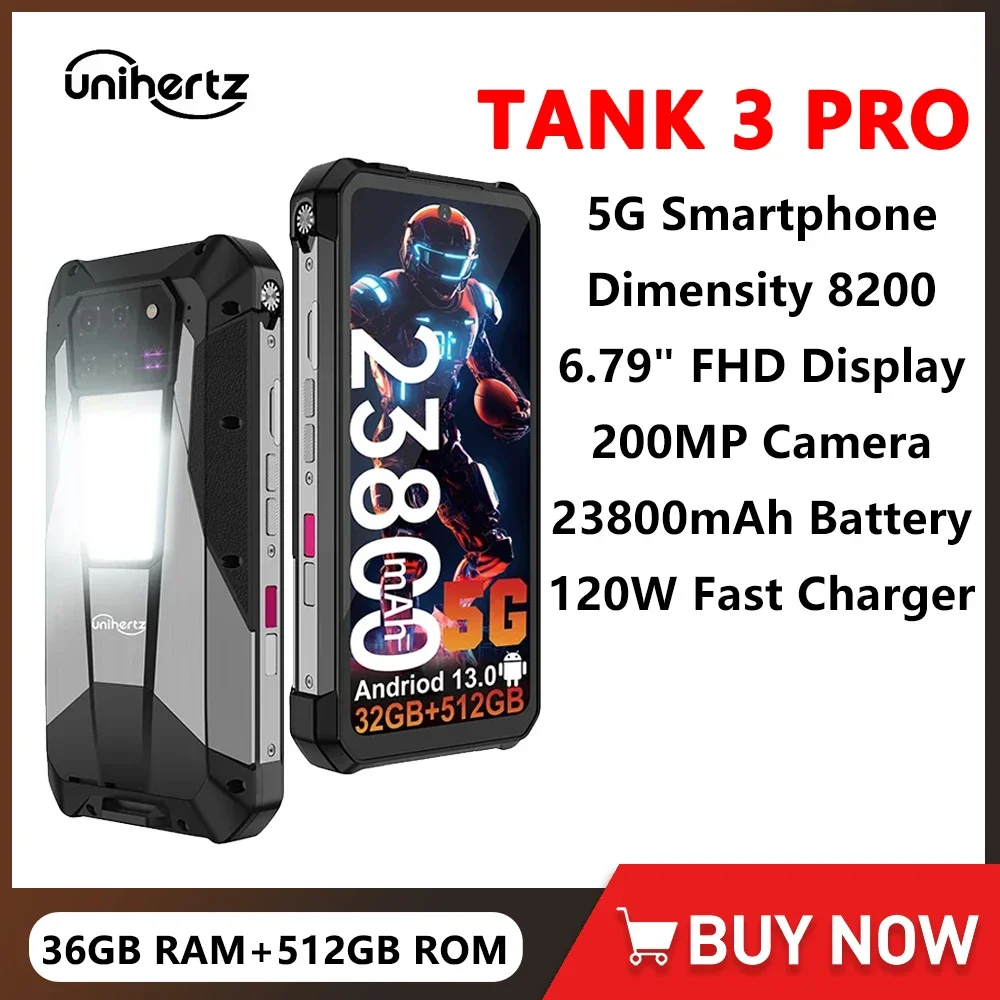 Фото 8849 Tank 3 Pro от Unihertz 5G Прочный проектор Телефон 23800 мАч 512 ГБ ПЗУ Мобильные телефоны 200 МП 120 Вт Зарядное устройство OTG Смартфон Android №1
