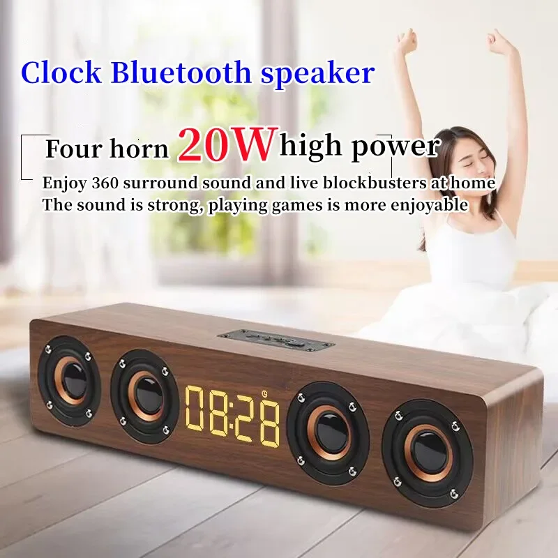 Фото Ретро-колонка Bluetooth из дерева с 4 динамиками, звуковая панель для телевизора, домашний кинотеатр, звуковая система Hi-Fi качества, звуковая панель для ПК/ТВ №2
