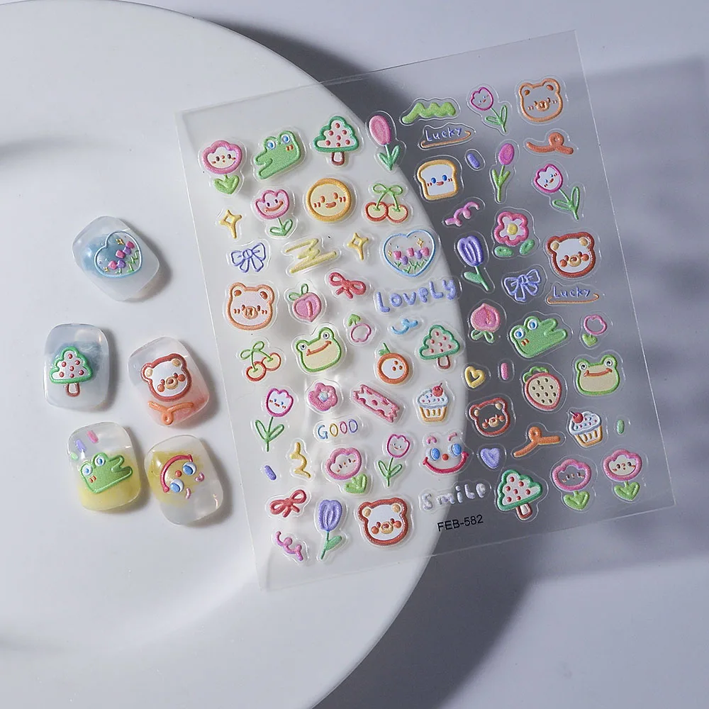 5D рельефные детские наклейки для ногтей красочные собственные узоры дизайна