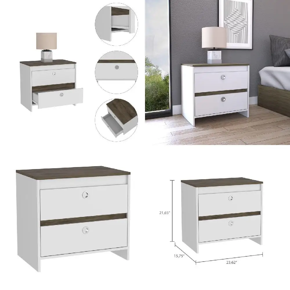 

Solid Wood, Traditional Armless Bedside Table Gorgeous Traditional Armless White-Dark Brown Solid Wood Nightstand Bedside Table