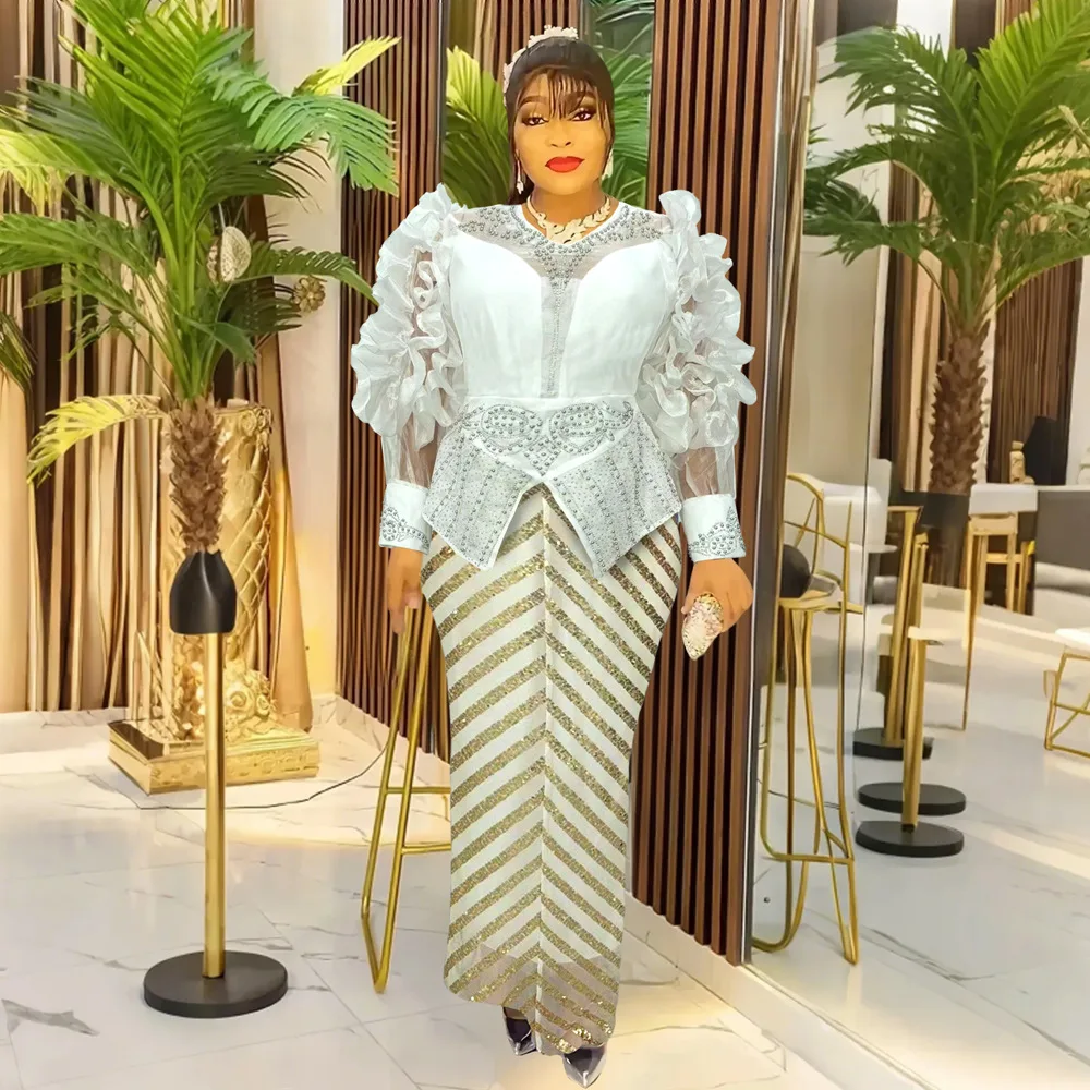 Африканские вечерние платья больших размеров с блестками для женщин модное