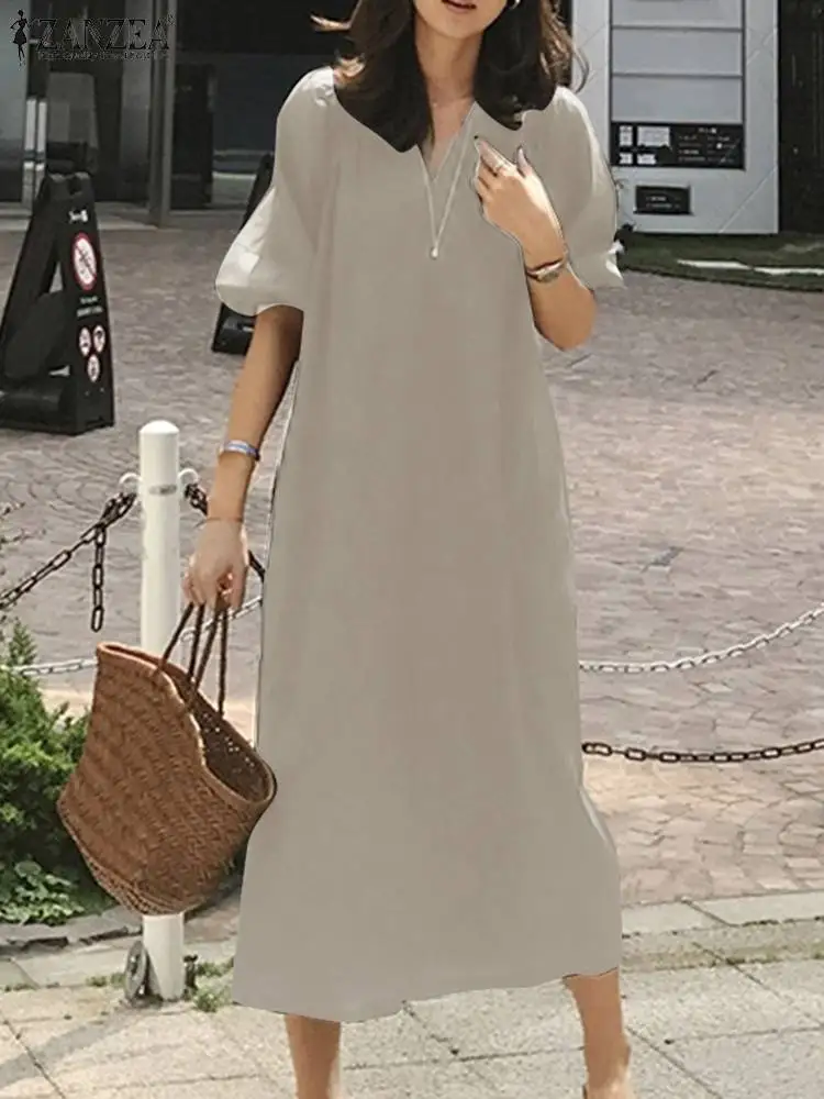 

Платье ZANZEA женское средней длины с V-образным вырезом и рукавом до локтя, праздничный сарафан, кафтан, мешковатый Повседневный пляжный однот...