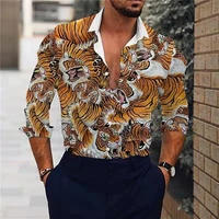 cotton linen mens shirts tiger animal tie dye printing shirts casual mens long sleeve cardigan spring summer vintage shirts