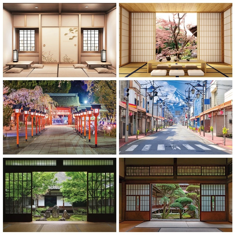 

Japanese Style Buildings Photographic Bakdrop Culture Cherry Blossoms Room Decor Photography Background Photo Studio Photocall