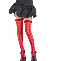 red stockings cool girl cosplay lolita stockings satin edge festive underwear hollow love heart stocking over knee sexy socks