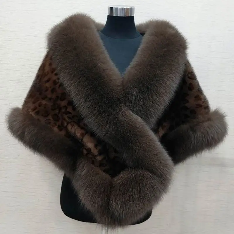 2022 Winter New Imitation Mink Fur Fox Fur Collar Dress Cheongsam Leopard Cloak Fur Shawl Jacket Women