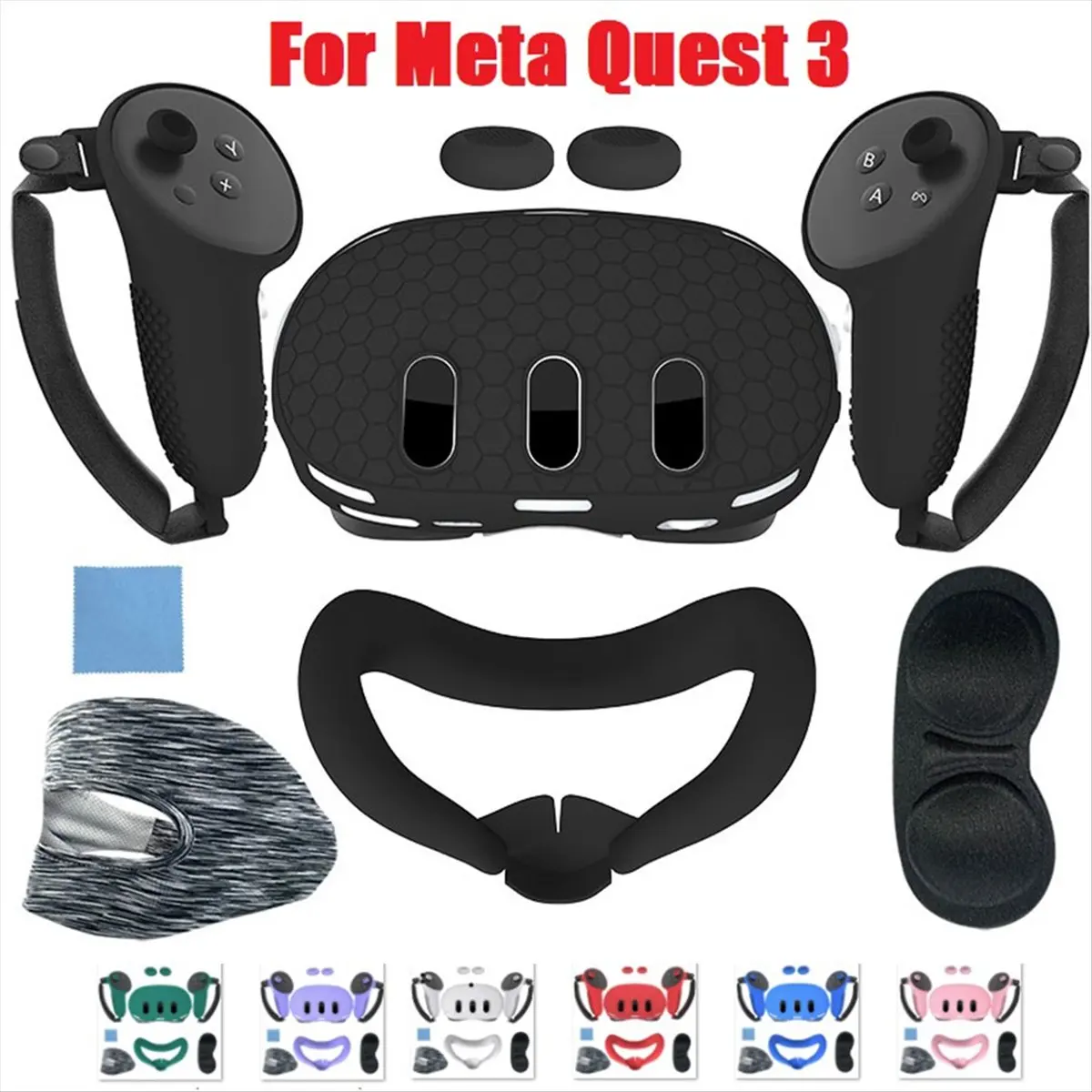 Фото Силиконовый защитный чехол CCDDBG для Meta Quest 3: накладка на лицевую часть гарнитуры, накладка на глаза, накладки на ручки, колпачки для кнопок, аксессуары для VR A №3