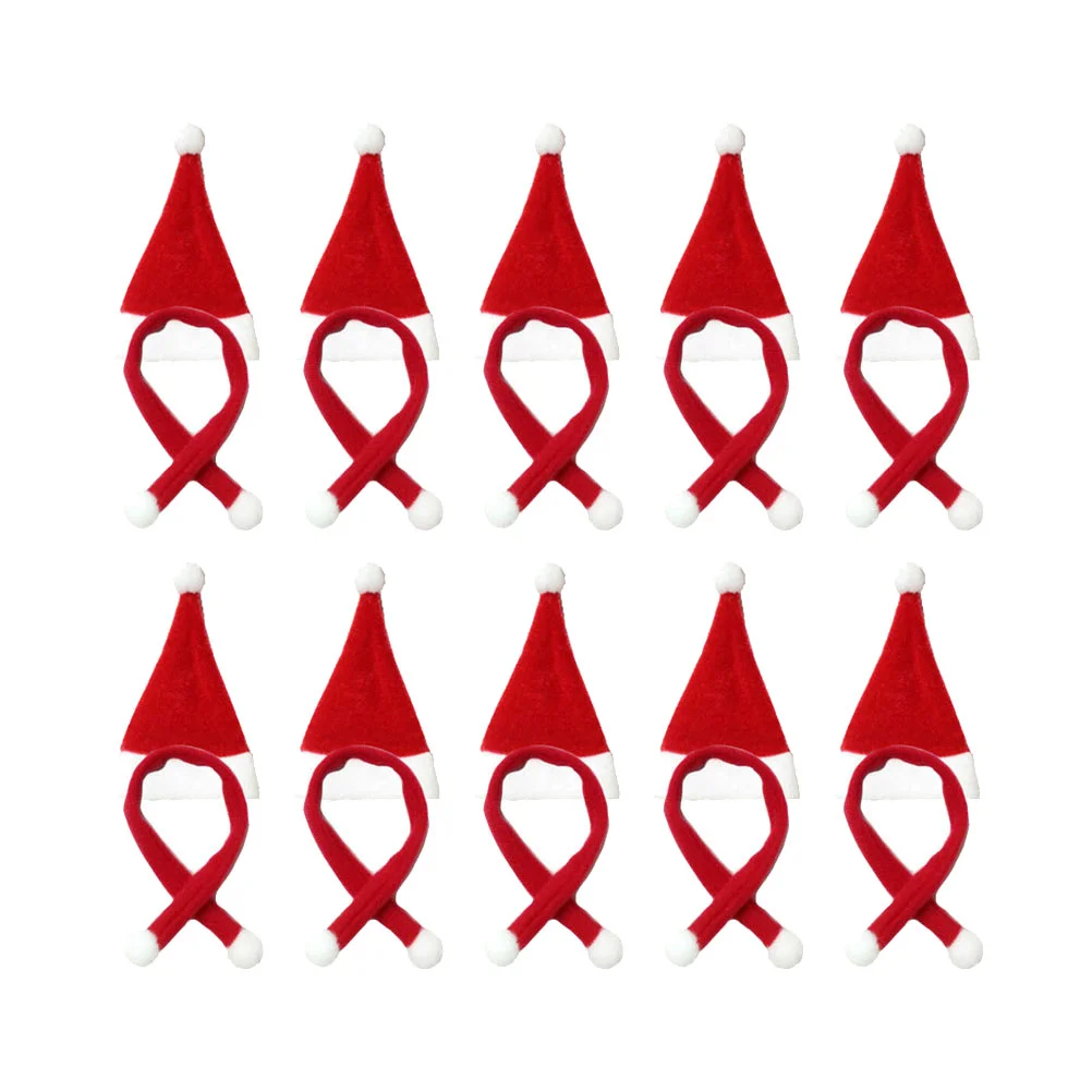 

Christmas Bottle Minihat Santa Hats Xmas Scarf Cover Holders Decoration Covers Cutlery Silverware Claus Set Bag Scarves Sweater