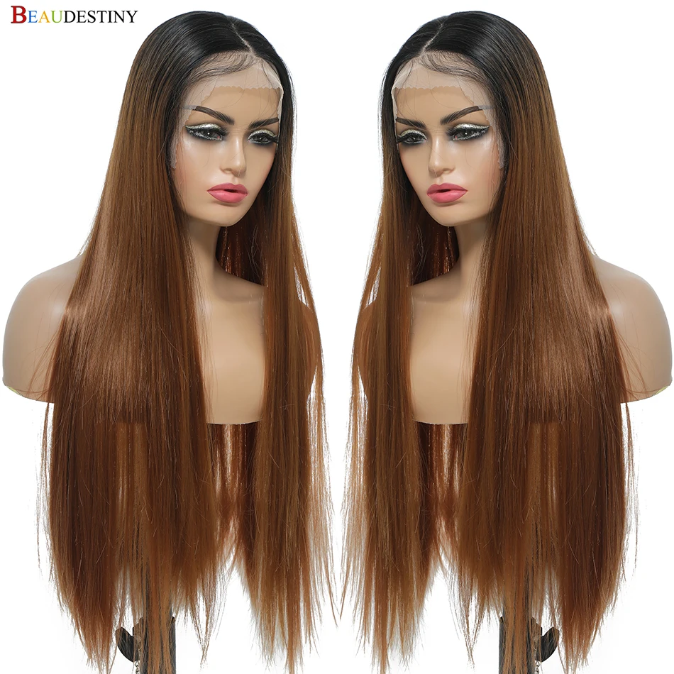 

Synthetic Lace Wig Hair For Women Heat Resistant Wigs Natural Ombre Color Hair Long Straight Wig 180% Transparent Lace Wig Hair