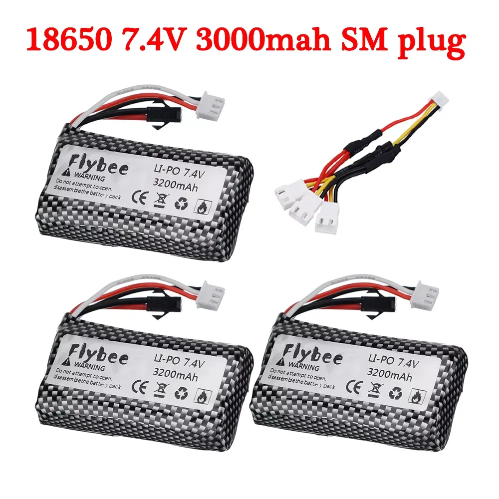 

(SM Plug) 7.4V 3000mah upgrade 3200mAh Li-ion Batery For wltoys 104310 104311 RC Helicopter Car Tanks Boat parts 2S 7.4V battery