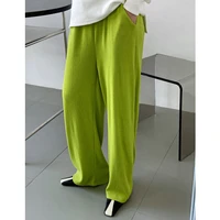 pleated womens wide leg trousers spring fall thin green mopping pants korean fashion high waist sag straight casual pants new