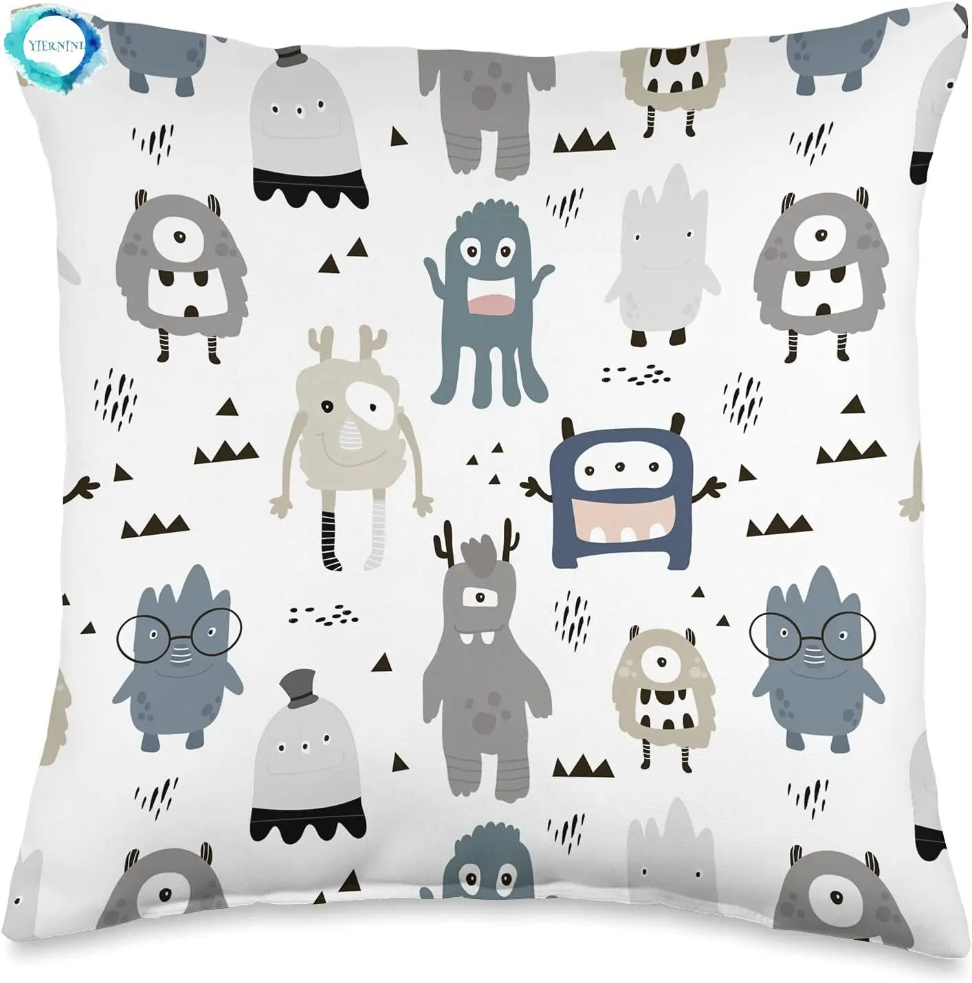 

Gray & Gold Publishing Monsters Pattern in Gray & Navy on White AEY067 Throw Pillow, 16x16, Multicolor