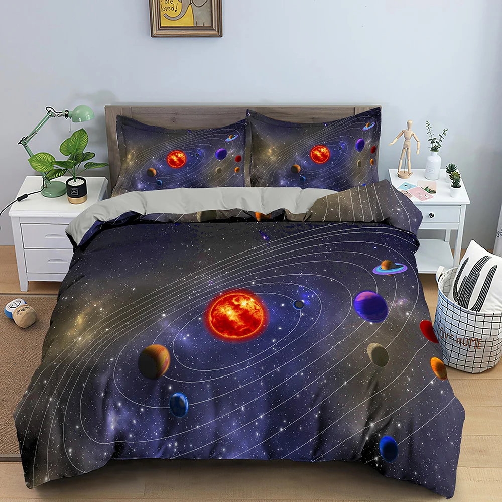 

Universe Space Bedding Set 2/3Pcs Queen King Size Polyester Comforter Cover 3D Planet Duvet Cover Teens Bedroom Bedclothes Decor