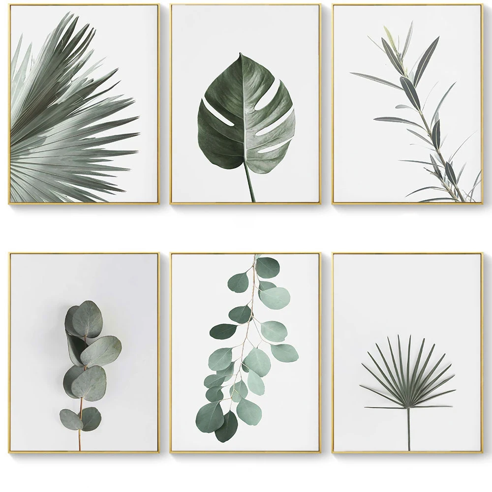 

Monstera Green Plant Palm Eucalyptus Leaves Painting Home Wall Decoration Tropical Wall Art Pictures Canvas Painting Posters