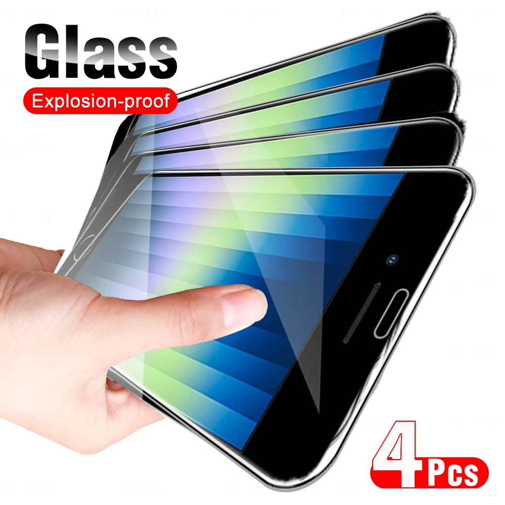 

4 PCS Tempered Glass For Apple iphone SE 2022 Full Cover Screen Protector Film For ifhone iphone SE 2020 SE2022 Protective Glass