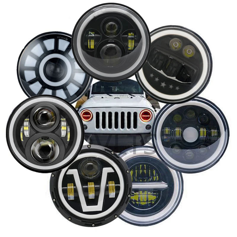 Running Lights 40W/60W/75W/80W/90W Car Led 7inch Accessories Angel Eyes H4 Headlight For Lada Niva 4X4 Uaz Hunter Hummer | Автомобили и