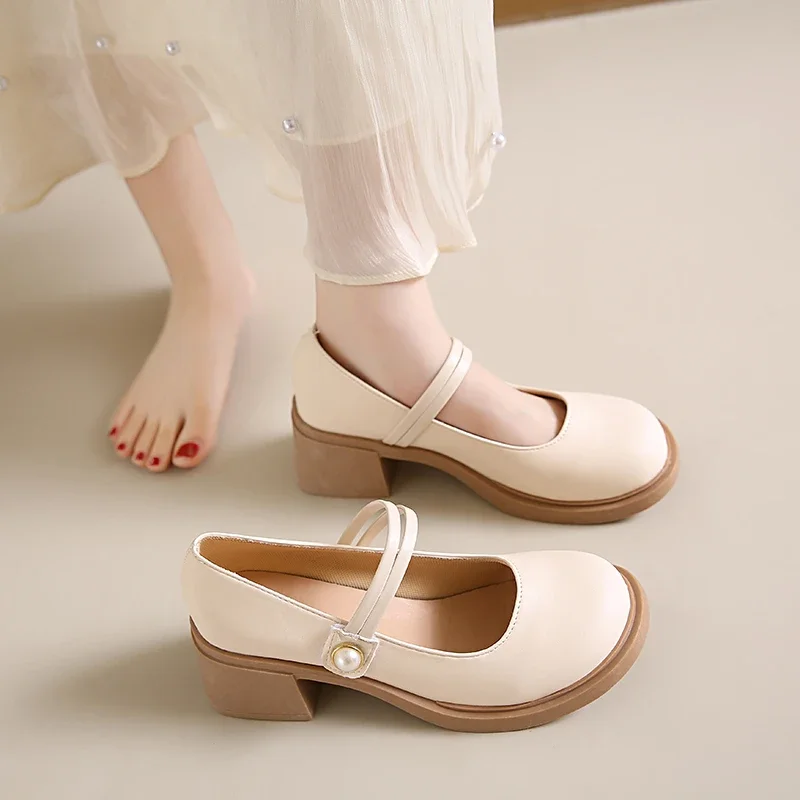 Женские туфли на платформе и каблуке 2024 корейская модная обувь Мэри Джейн