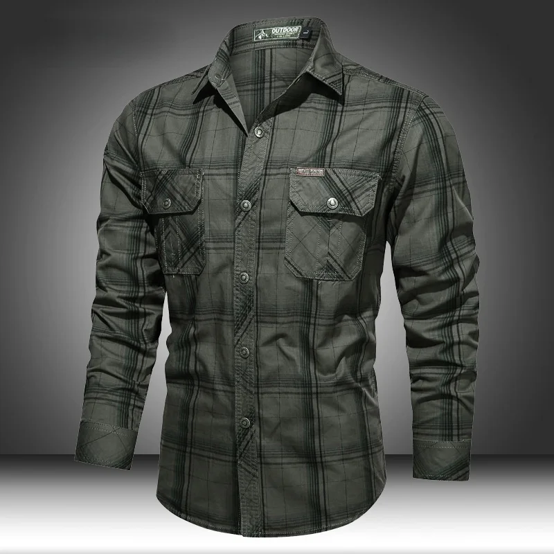 

Long Men Army for Sleeve Military 2023 Casual 100% Cotton Men's Solid Color Stand Collar Pocket Button Up Shirts