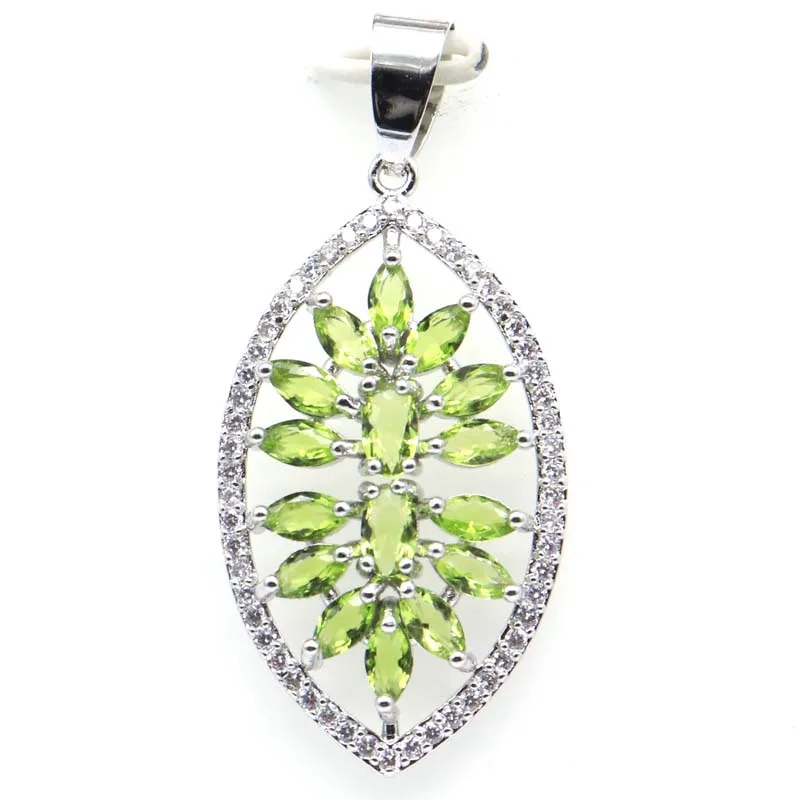 41x19 мм Великолепный белый сапфировый Зеленый Перидот CZ ювелирные изделия для женщин Серебряный Кулон