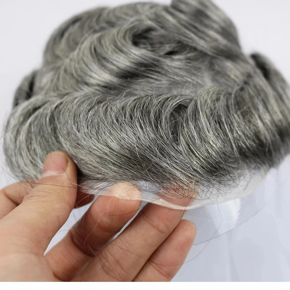 Soft Touch 0.06mm Super Thin Skin 1B20 Grey Brown Natural Hairline Men's Toupee Human Hair Wigs Durable Male Capillary Prosthesi