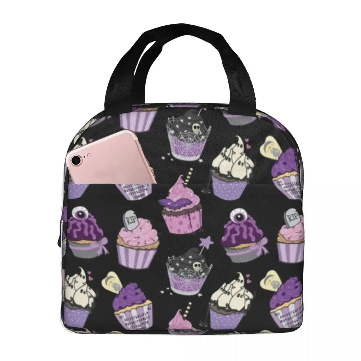 

Cartoon Gothic Lunch Bag with Handle Funny IceCream Elegant Cooler Bag Zipper Car Aluminium Thermal Bag