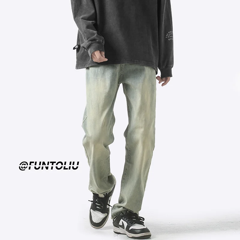 4 Colors Baggy Jeans Men Fashion Casual Straight Jeans Men Streetwear Korean Loose Biker Denim Pants Mens Trousers M-2XL