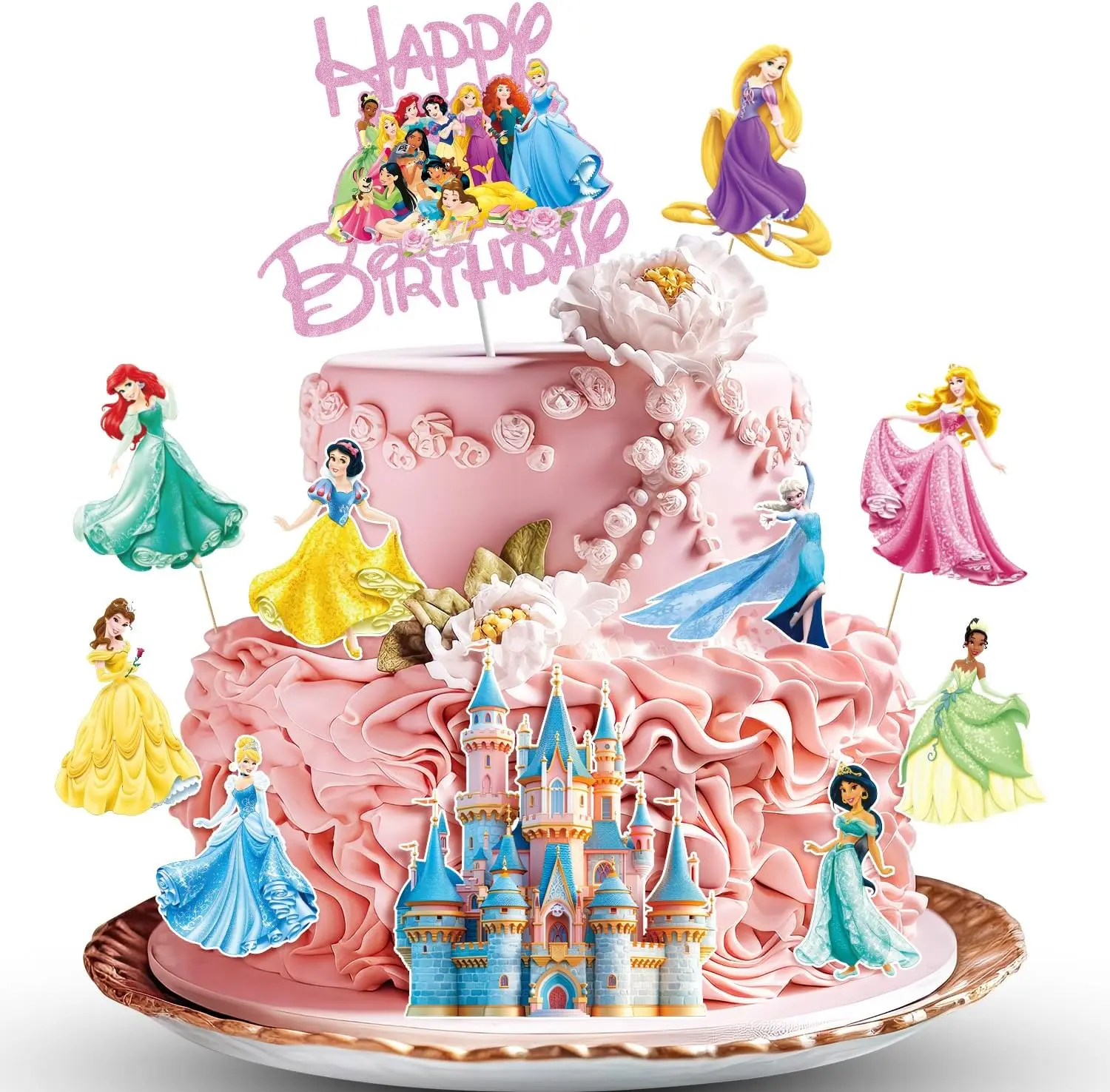 

11 шт., Топпер для торта принцессы, украшения для дня рождения, замок, Золушка Ариэль, Топпер для кексов принцессы, детские принадлежности для детского душа