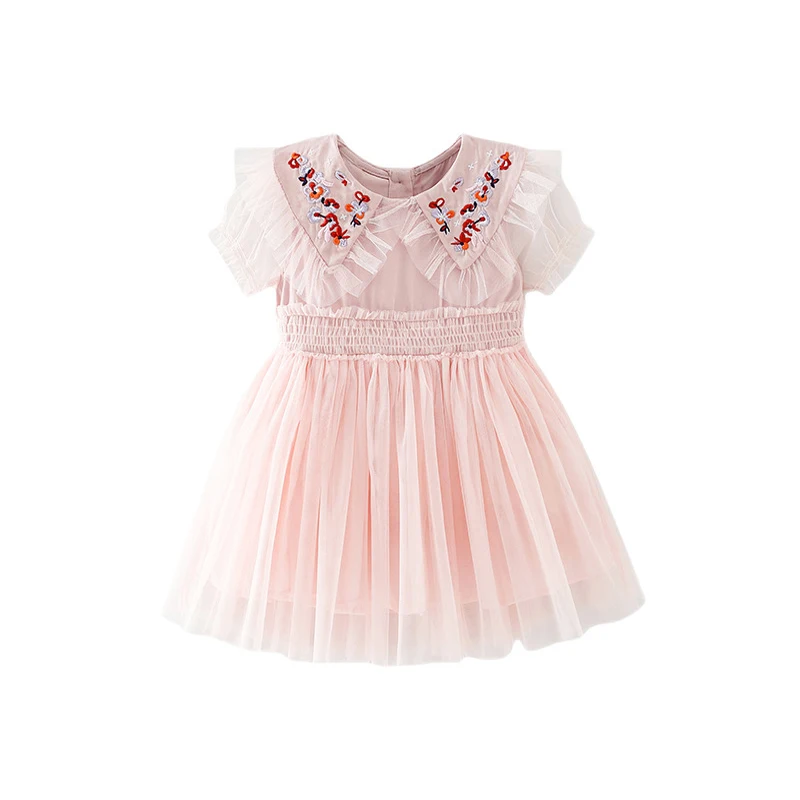 Летнее платье с коротким рукавом для девочек сетчатые кружевные Хлопковые