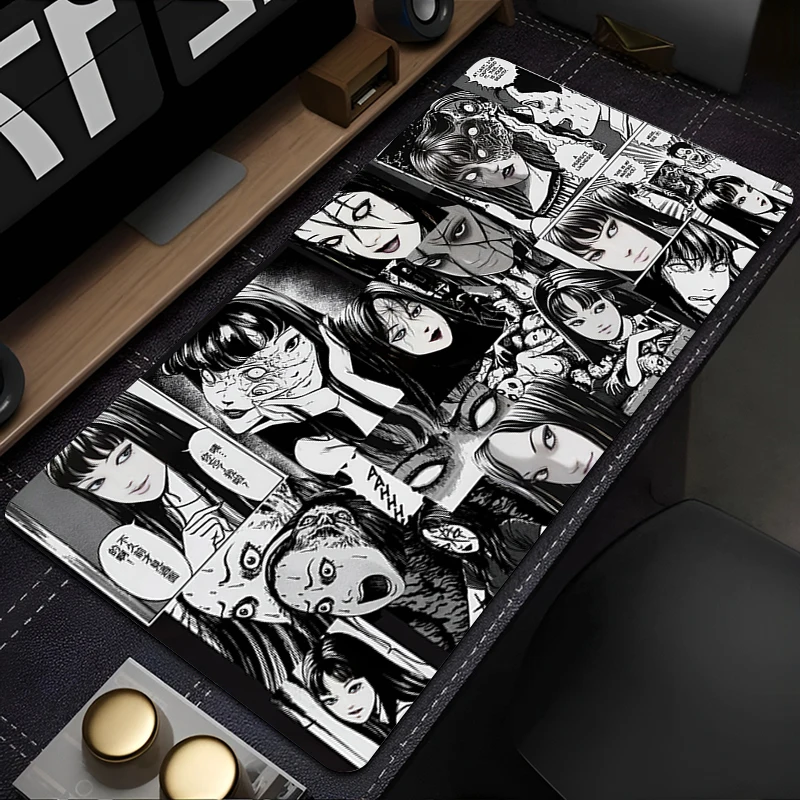 Фото Игровые аксессуары Коврик для мыши Junji Ito Tees Horror HD Печатный аниме Коврик для мыши Офисный ПК Шкаф Настольный коврик Расширенный ковер для клавиатуры №2