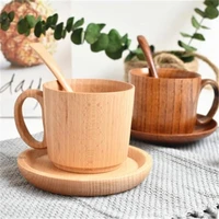 200ml wood cup with spoons and saucer beech wood coffee cup solid wooden cup tea sets european british cup and saucer set