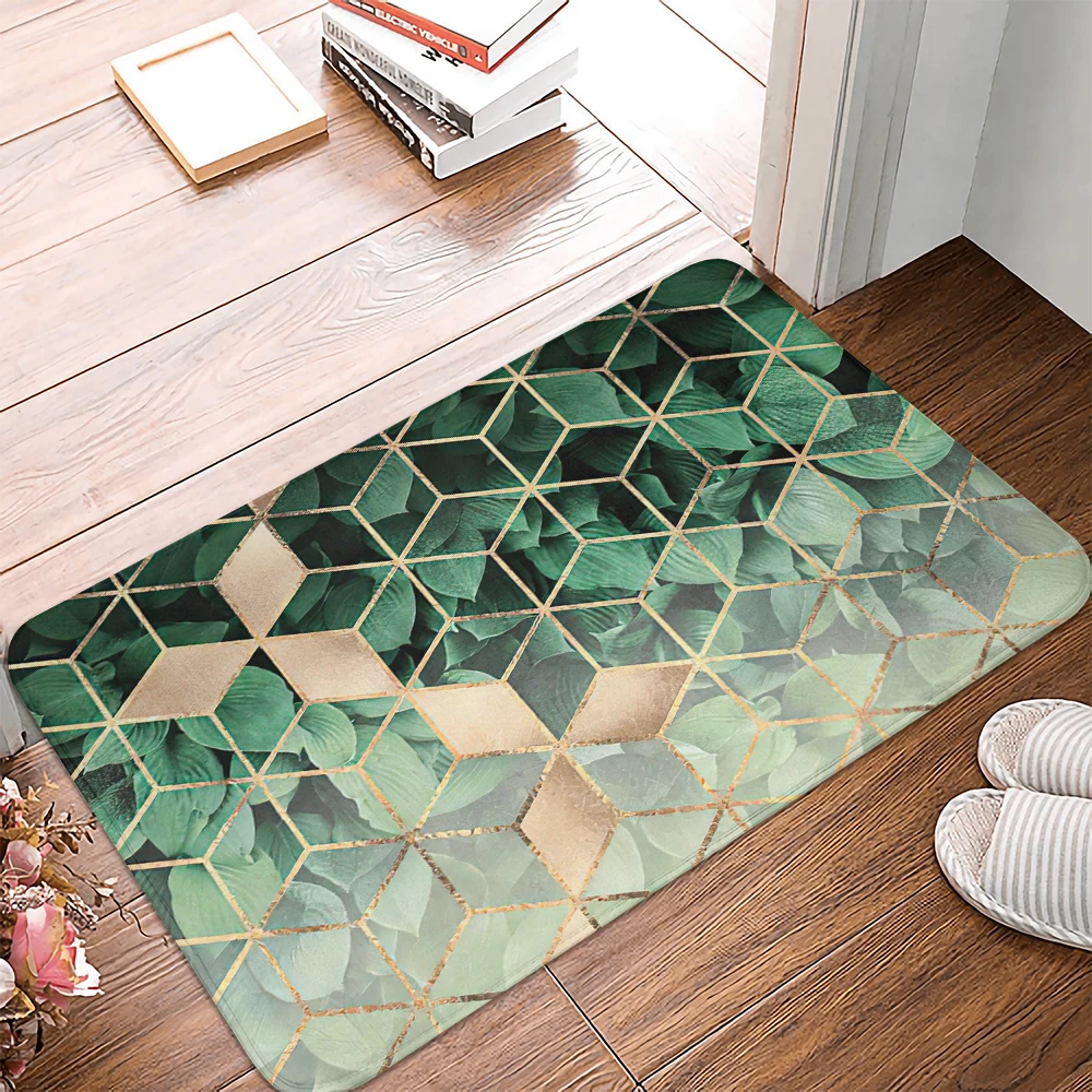 

Green leaves Geometry Waterproof Oilproof Mat Carpet Bathroom Doormat Indoor Floor Rugs Anti-slip Kitchen Living Room Rug