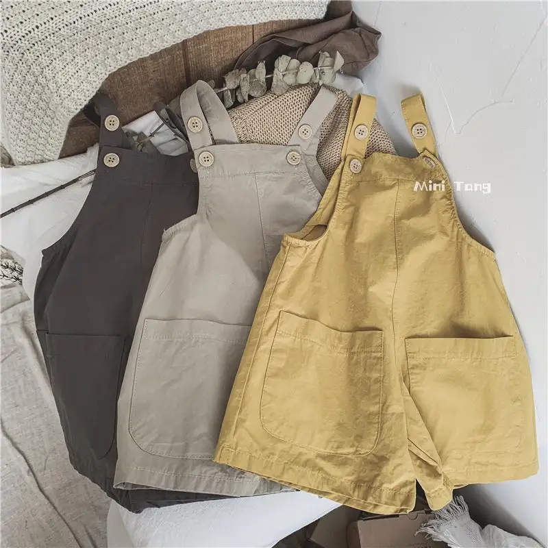 

Jumpsuits Overalls Fashion Kids Solid Trendy Baby 1-6years Thin Rompers Casual New Simple Old Unisex All-match Shorts Loose For