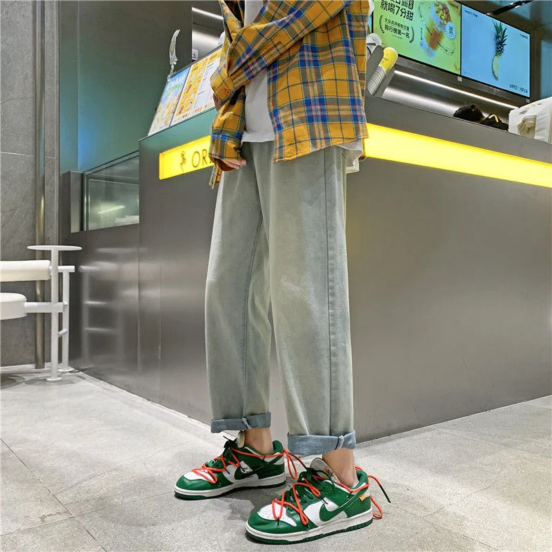 Summer Blue Jeans Men Fashion Retro Casual Wide Leg Jeans Mens Streetwear Loose Hip Hop Straight Denim Pants Mens Trousers M-2XL