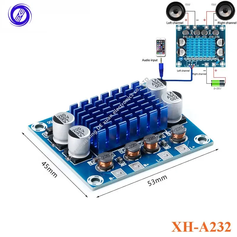 1 шт. XH-A232 модуль усилителя 30 Вт + 2 0 канала DC8-26 В 3A цифровой стерео аудио D тип платы