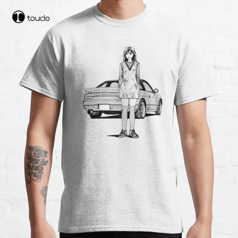 Фото Initial D Sileighty Niss 180Sx/240Sx Classic Initial Drifting Drift Jdm Япония Футболка с японскими автомобилями Хлопковая футболка №1
