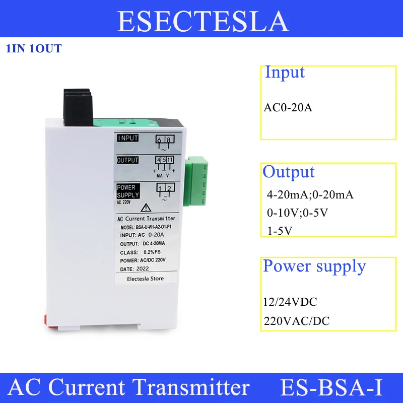 

AC 500mA 5A 10A 20A Current Sensor 85-265V Power Supply Signal Monitoring Transmitter Distributor 4-20mA 0-5V Output Transducer