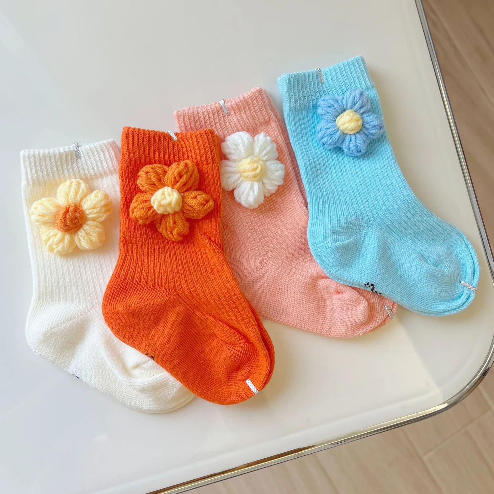 

Spring Cute Cotton Floral Stitch Floor High Long Stockings Korean Casual Kids Girls Ankle Short White Socks for Toddler Child