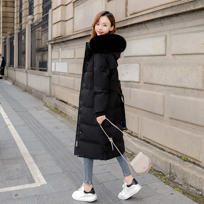 Women's Winter Jacket  2021 Long Luxury Faux Fox Fur Collar Down Jacket with Hood for Female Fashion Casual Warm Coats Ladies