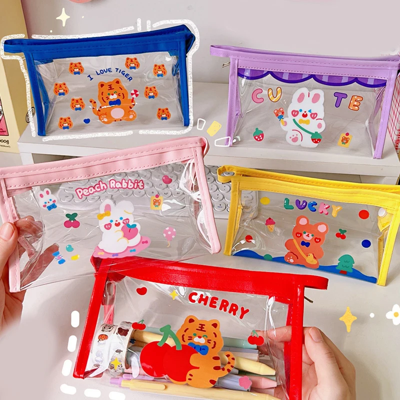 

Cosmetic Bag Cartoon Cute Waterproof Transparent Travel Makeup Bag Pencil Case Storage Bag Stationery Large-capacity INS
