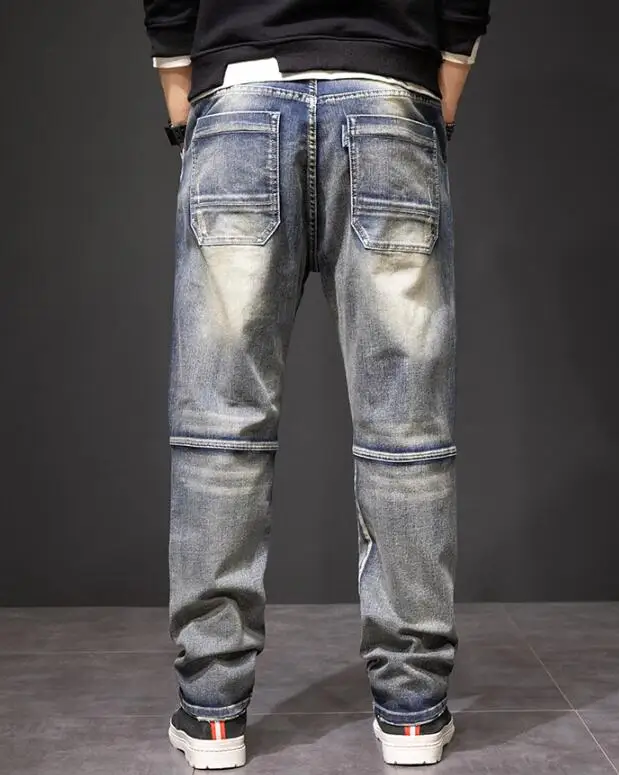 Men Jeans Patch Multi-Pocket Jeans Loose Baggy Denim Pants Hip Hop Joggers Harem Man Cargo Trousers Size 29-44