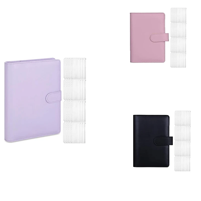 

A5 Leather Notebook Binder With 16Pcs A5 Plastic Binder Pockets, Budget Envelope System,A5 Budget Planner Binder Cover