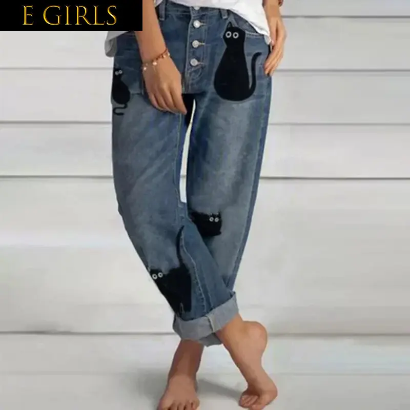 

Женские брюки траф для девочек, свободные джинсы с высокой талией, повседневные Прямые брюки в стиле ретро с принтом, джинсовые брюки для мам, джинсовые брюки в стиле бойфренда с эффектом потертости