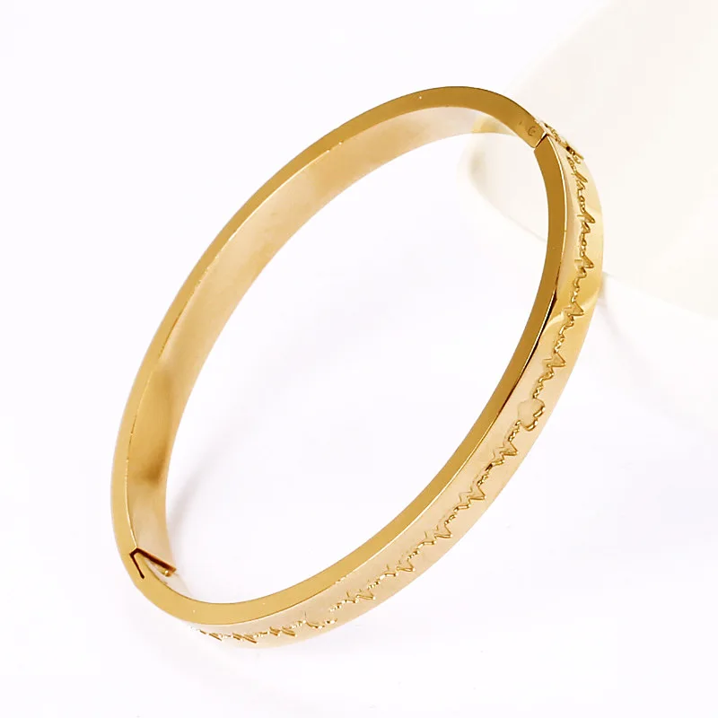

Titanium Steel Bracelet Cross Border Jewelry 18k Gold Female Open C Heart Rate Bracelet