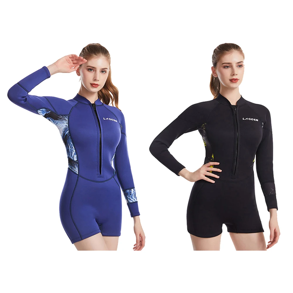 2.5MM Neoprene Wetsuit Women's Fashion New Stitching Printing One Piece Short Sleeve Wetsuit Warm Swimming Snorkeling Wetsuit
