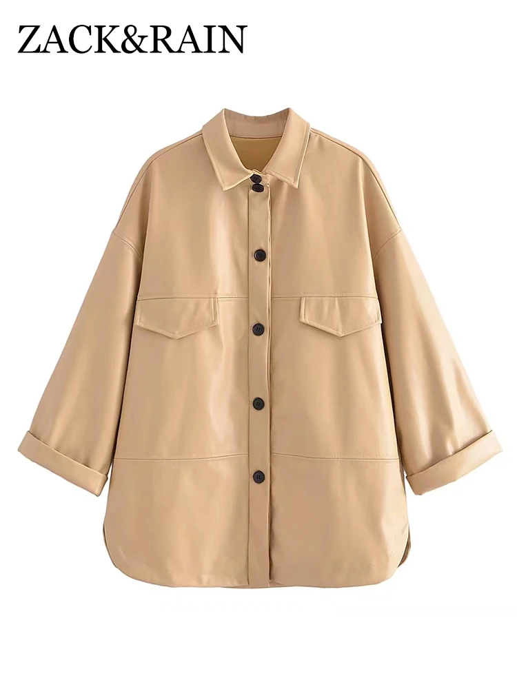 

Женская куртка ZACK RAIN из искусственной кожи с расклешенными рукавами, осень/зима 2022, женское повседневное пальто, уличная одежда, Свободная Женская шикарная верхняя одежда