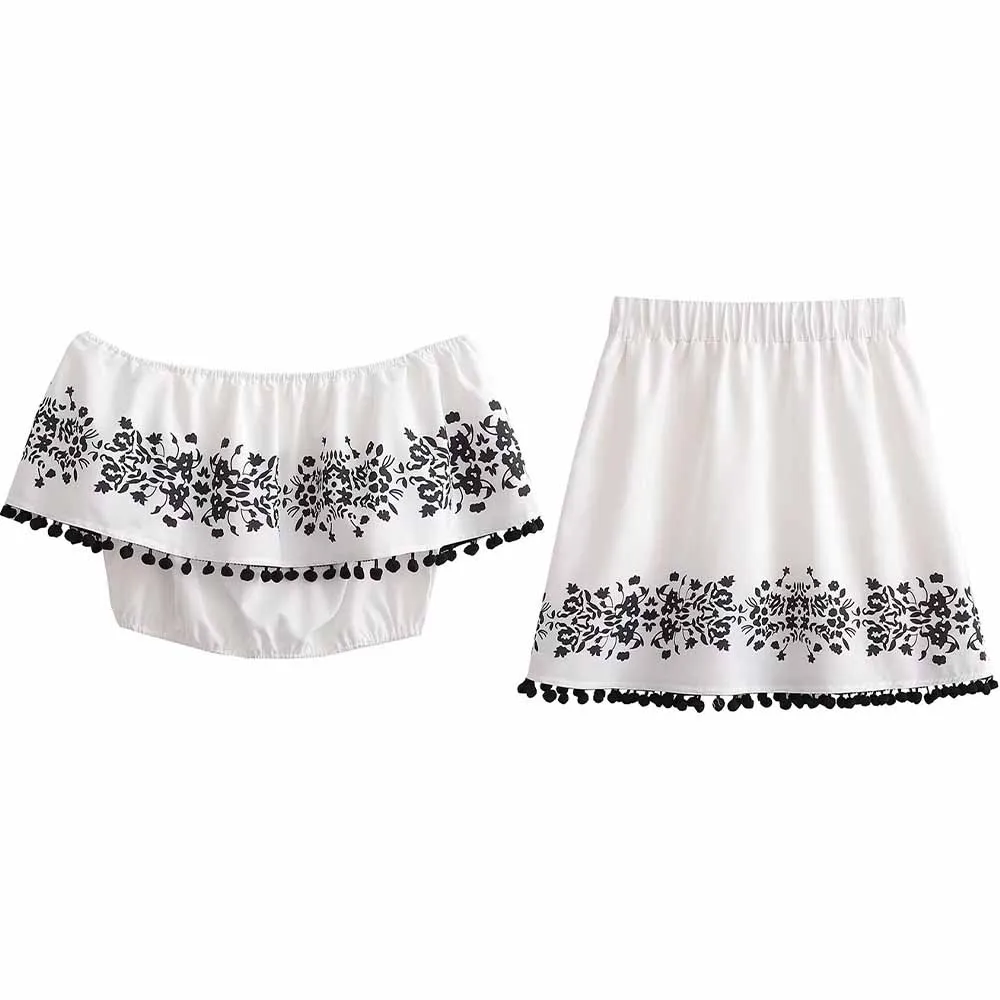 

URMASZA2022 women's spring and summer new fashion lined printed top and half skirt two-piece sets